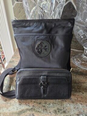 Tory Burch Black Nylon And Leather Crossbody Bag with Wallet